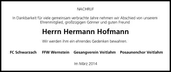 Anzeige von Hermann Hofmann von MGO
