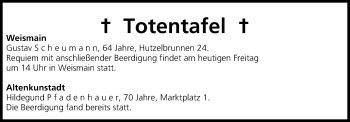 Anzeige von Totentafel vom 07.03.2014 von MGO