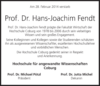Anzeige von Hans-Joachim Fendt von MGO