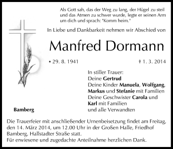 Anzeige von Manfred Dormann von MGO