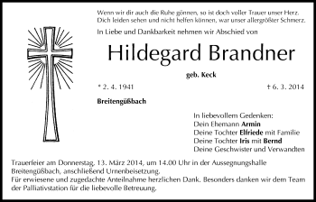 Anzeige von Hildegard Brandner von MGO