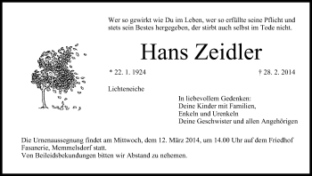 Anzeige von Hans Zeidler von MGO