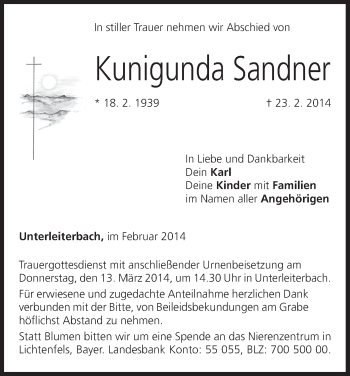 Anzeige von Kunigunda Sandner von MGO