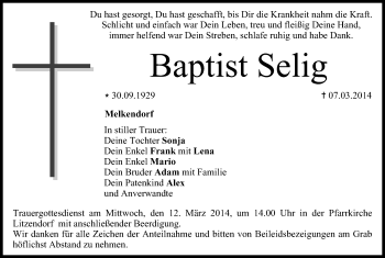 Anzeige von Baptist Selig von MGO