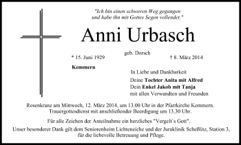 Anzeige von Anni Urbasch von MGO