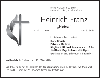 Anzeige von Heinrich Franz von MGO