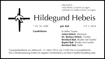 Anzeige von Hildegund Hebeis von MGO