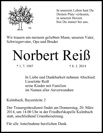 Anzeige von Norbert Reiß von MGO