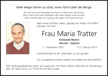 Anzeige von Maria Tratter von MGO