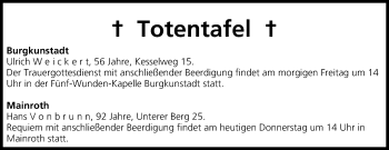 Anzeige von Totentafel vom 13.03.2014 von MGO