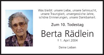 Anzeige von Berta Rädlein von MGO
