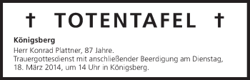 Anzeige von Totentafel vom 18.03.2014 von MGO