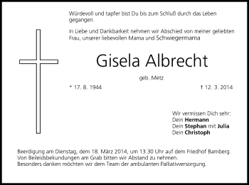 Anzeige von Gisela Albrecht von MGO