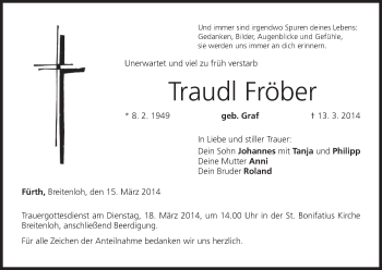 Anzeige von Traudl Fröber von MGO