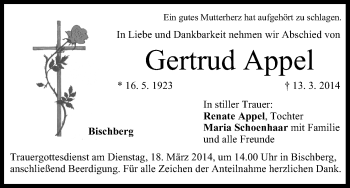 Anzeige von Gertrud Appel von MGO