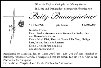 Anzeige von Betty Baumgärtner von MGO