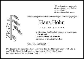 Anzeige von Hans Höhn von MGO