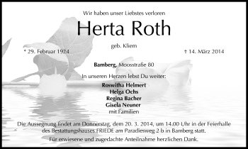 Anzeige von Herta Roth von MGO