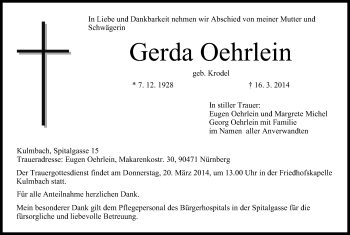 Anzeige von Gerda Oehrlein von MGO