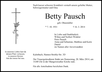 Anzeige von Betty Pausch von MGO
