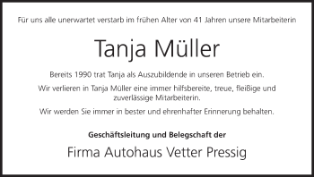 Anzeige von Tanja Müller von MGO