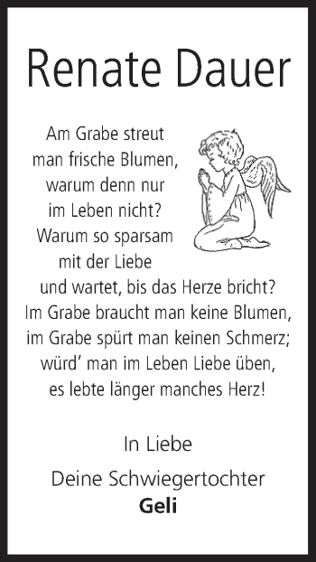 Anzeige von Renate Dauer von MGO