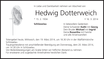 Anzeige von Hedwig Dotterweich von MGO