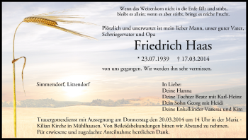 Anzeige von Friedrich Haas von MGO