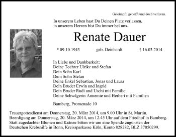 Anzeige von Renate Dauer von MGO
