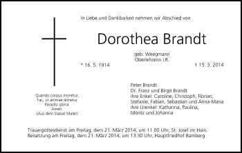 Anzeige von Dorothea Brandt von MGO