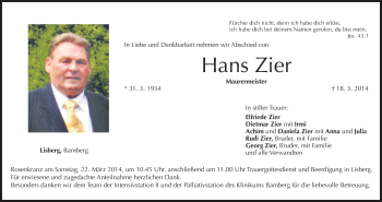 Anzeige von Hans Zier von MGO