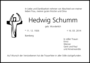 Anzeige von Hedwig Schumm von MGO
