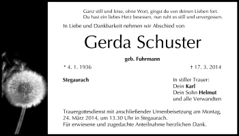 Anzeige von Gerda Schuster von MGO