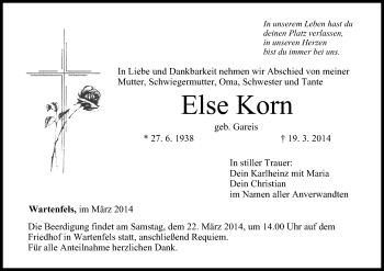 Anzeige von Else Korn von MGO