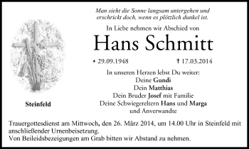 Anzeige von Hans Schmitt von MGO