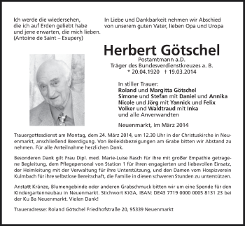 Anzeige von Herbert Götschel von MGO