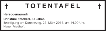 Anzeige von Totentafel vom 25.03.2014 von MGO