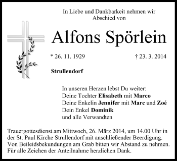 Anzeige von Alfons Spörlein von MGO