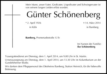 Anzeige von Günter Schönenberg von MGO