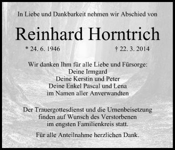 Anzeige von Reinhard Horntrich von MGO