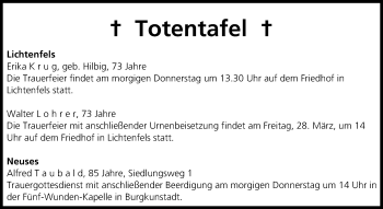 Anzeige von Totentafel vom 26.03.2014 von MGO