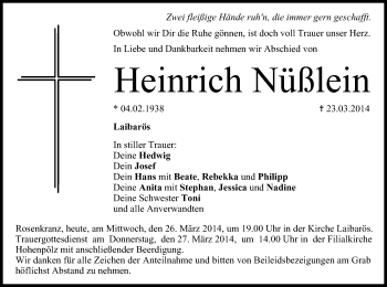 Anzeige von Heinrich Nüßlein von MGO