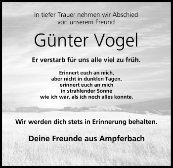 Anzeige von Günter Vogel von MGO