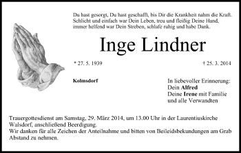 Anzeige von Inge Lindner von MGO