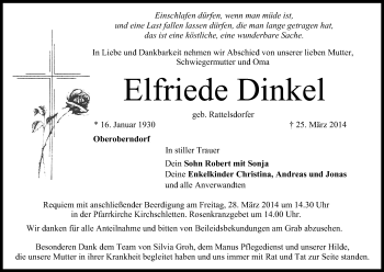 Anzeige von Elfriede Dinkel von MGO