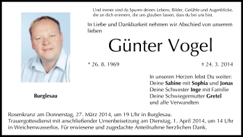 Anzeige von Günter Vogel von MGO