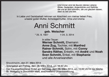 Anzeige von Anni Schmitt von MGO