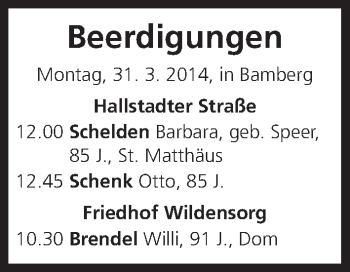 Anzeige von Beerdigungen vom 31.03.2014 von MGO