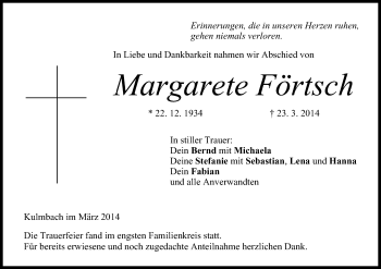 Anzeige von Margarete Fortsch von MGO