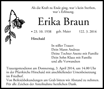 Anzeige von Erika Braun von MGO